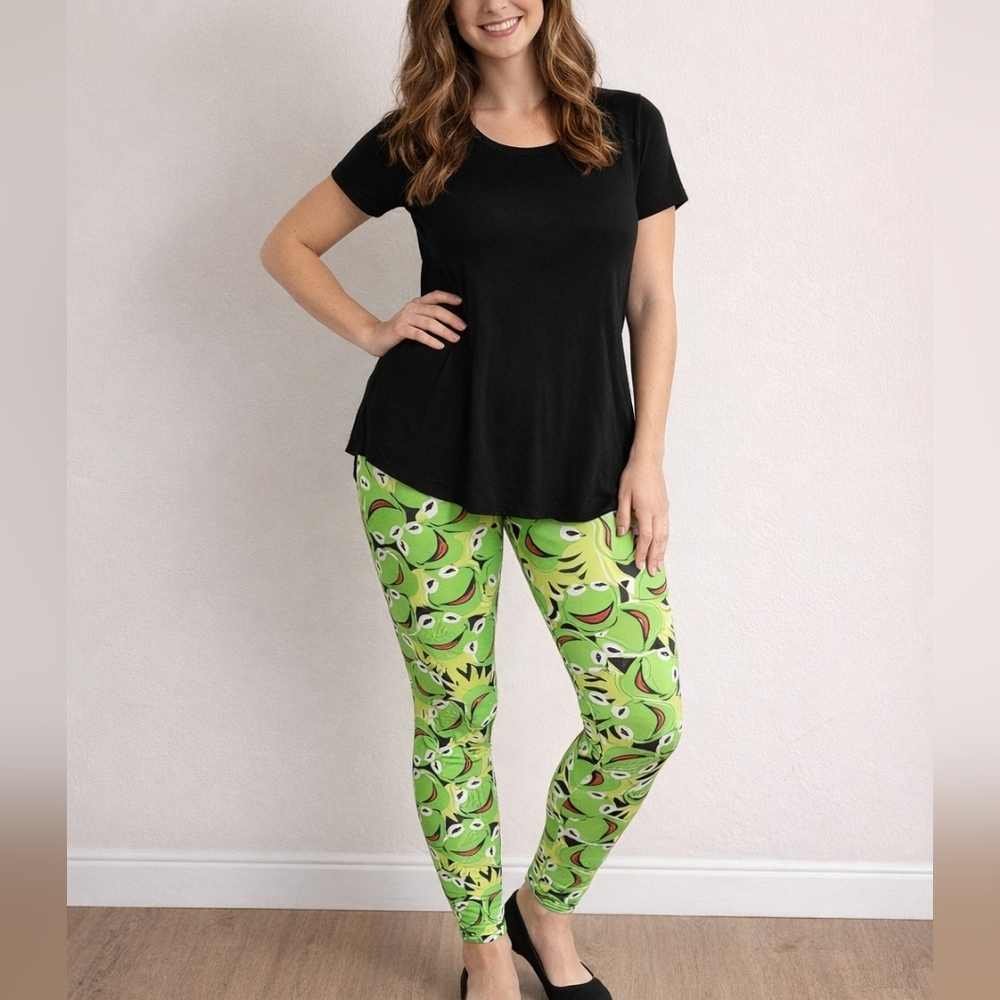 LuLaRoe One Size Kermit the Frog Leggings - Muppets Disney Print